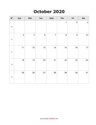 blank october calendar 2020 portrait