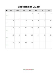 September 2020 Blank Calendar (vertical)