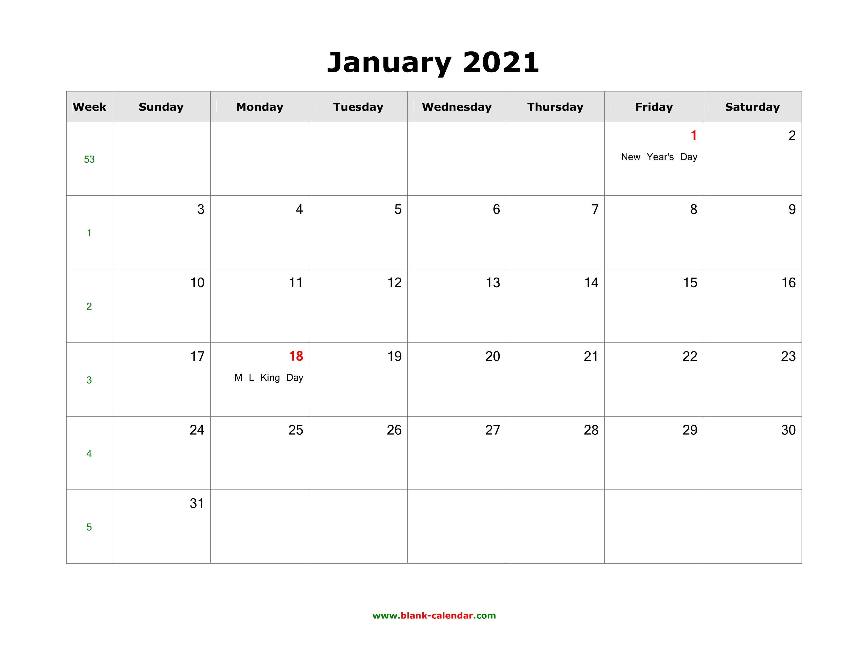 january 2021 calendar with holidays January 2021 Blank Calendar Free Download Calendar Templates january 2021 calendar with holidays