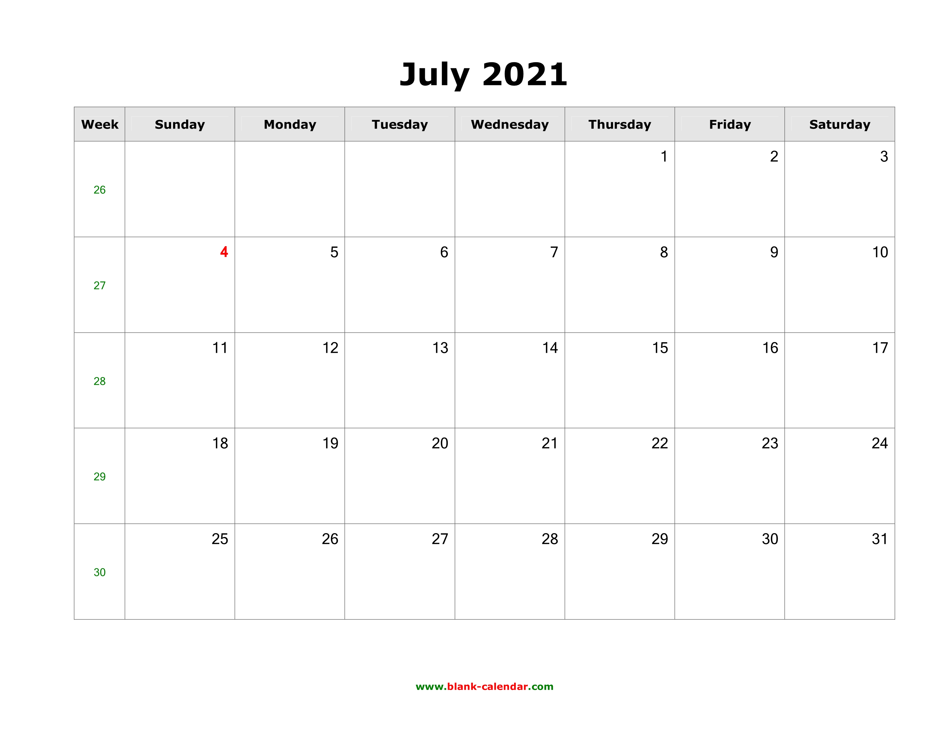 Download July 2021 Blank Calendar (horizontal)