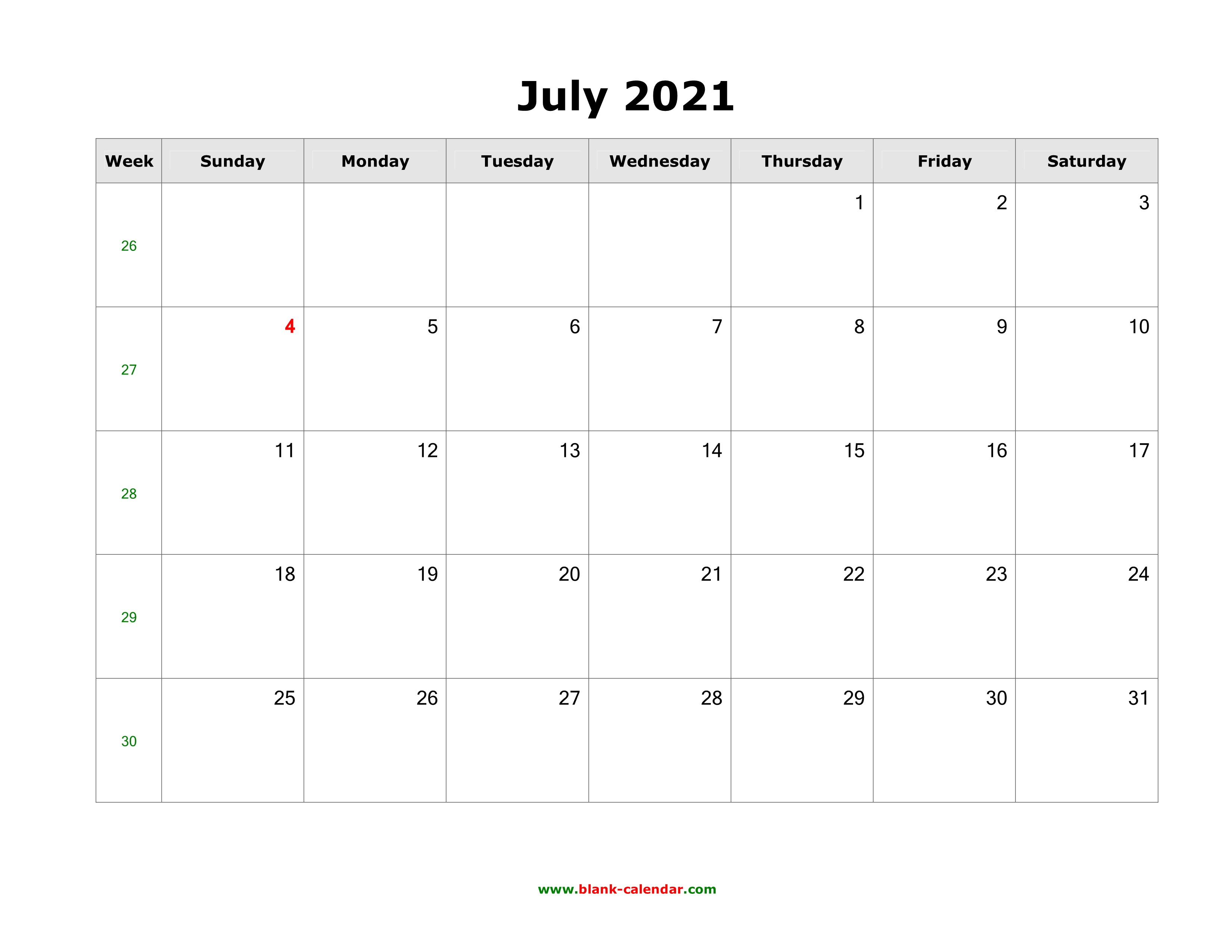 empty july 2021 calendar Download July 2021 Blank Calendar Horizontal empty july 2021 calendar