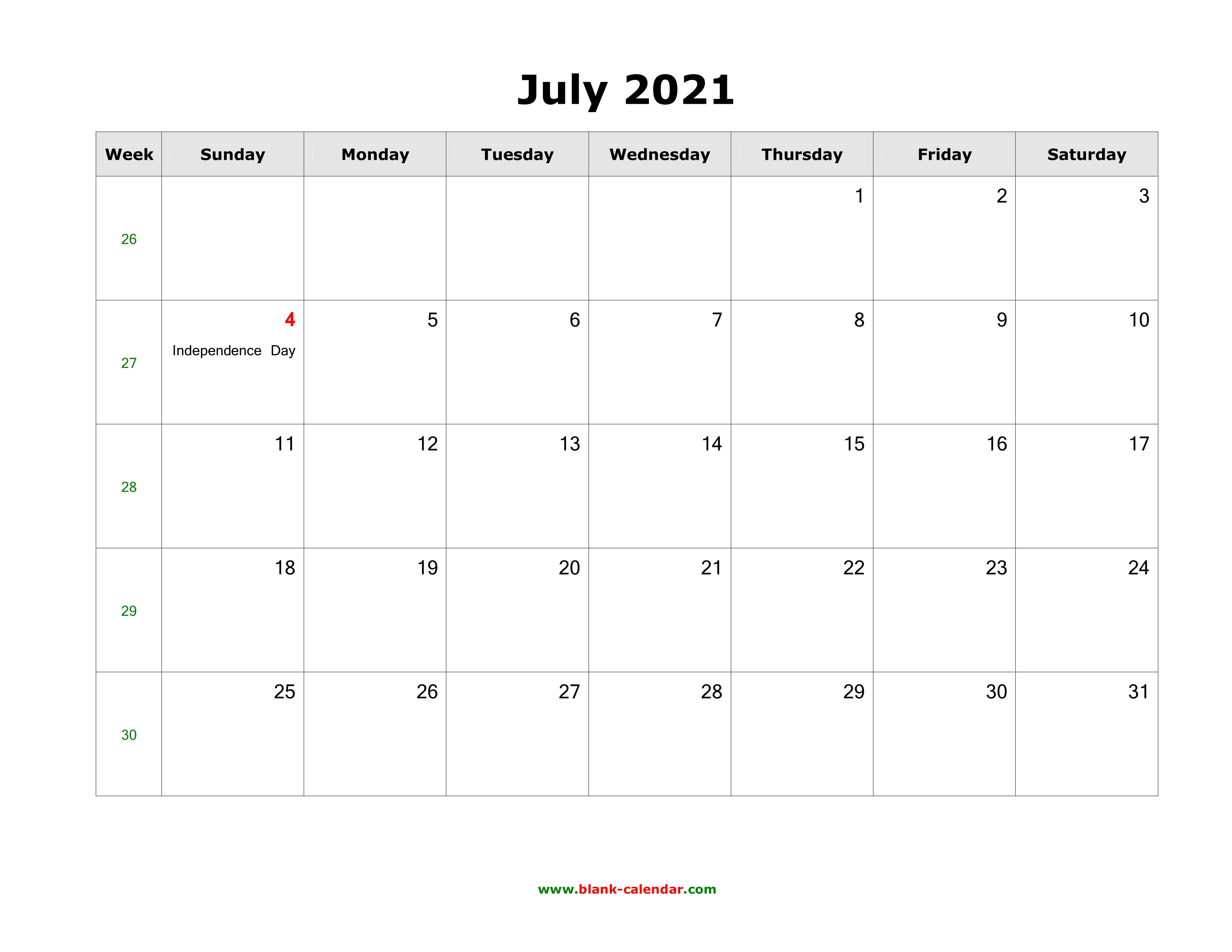 Blank Calendar July 2021 July 2021 Blank Calendar | Free Download Calendar Templates