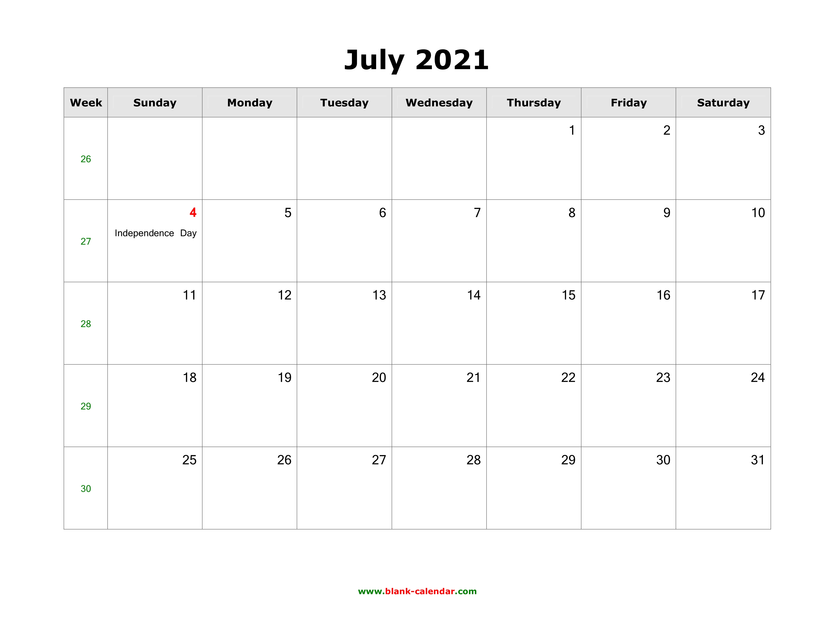 free printable july calendar 2021 July 2021 Blank Calendar Free Download Calendar Templates free printable july calendar 2021