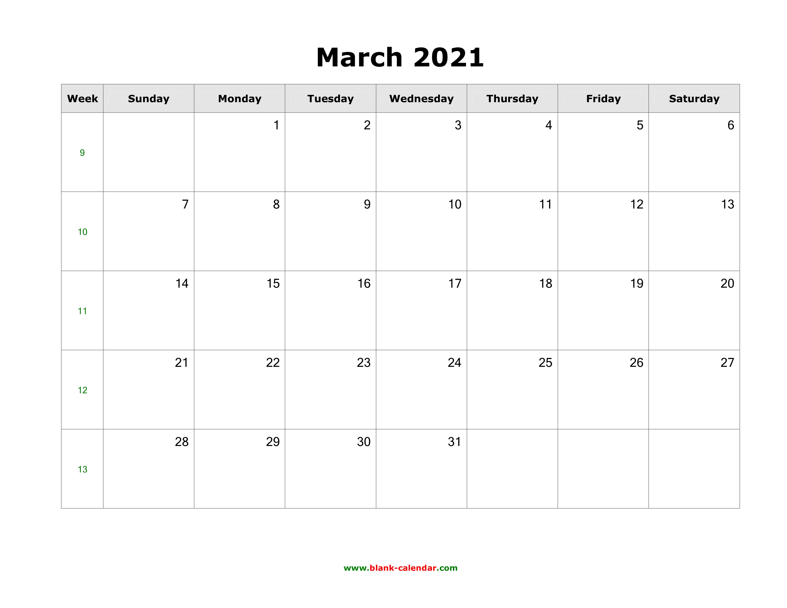 Printable National Day Calendar March 2021