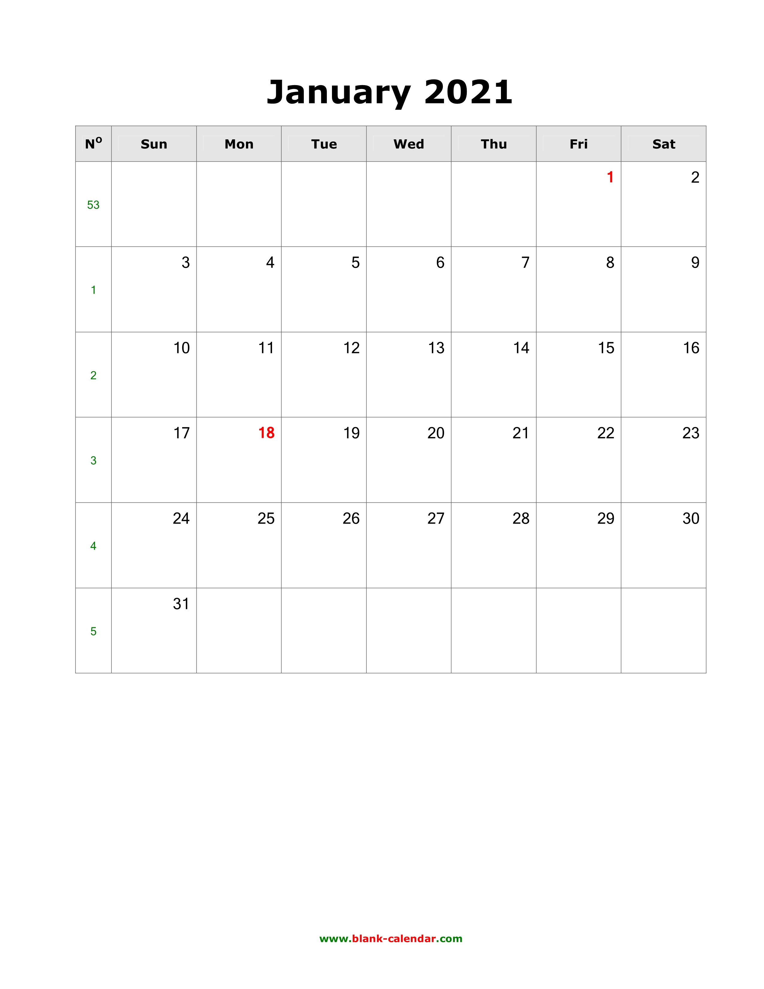 Download Blank Calendar 2021 (12 pages, one month per page, vertical)