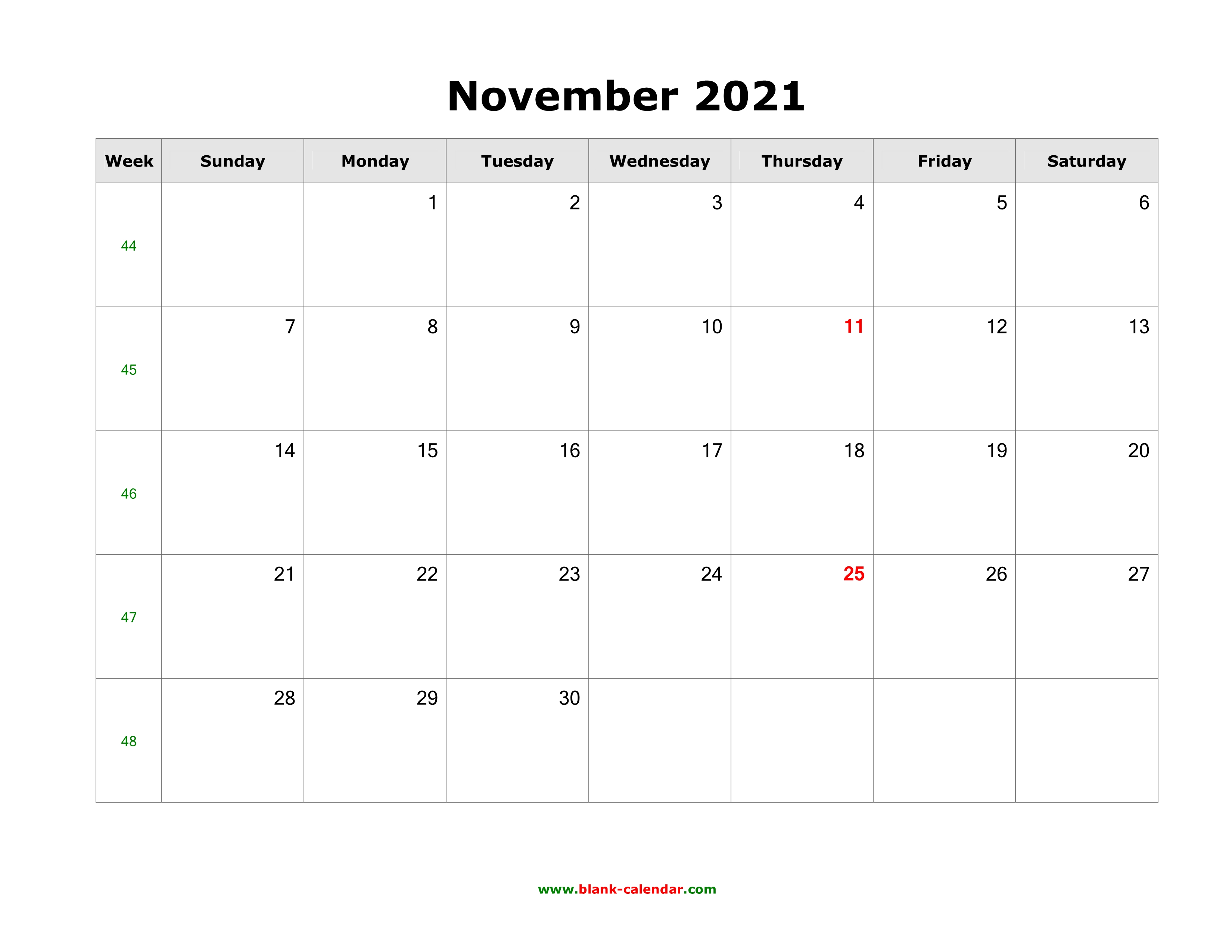 printable calendar november 2021 landscape Download November 2021 Blank Calendar Horizontal printable calendar november 2021 landscape