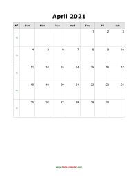 April 2021 Blank Calendar (vertical)