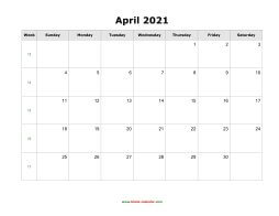 blank april holidays calendar 2021 landscape