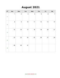 August 2021 Blank Calendar (vertical)