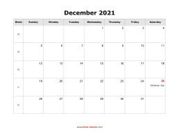 blank december holidays calendar 2021 landscape