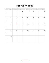 February 2021 Blank Calendar (vertical)