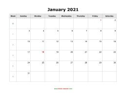 blank january calendar 2021 landscape