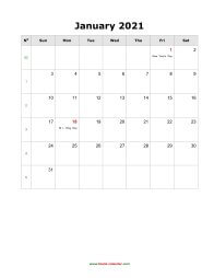 January 2021 Blank Calendar (US Holidays, vertical)