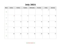 July 2021 Blank Calendar (horizontal)