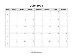 blank july calendar 2021 landscape