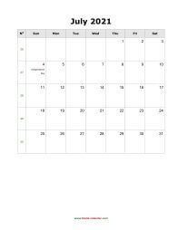 blank july holidays calendar 2021 portrait