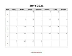 June 2021 Blank Calendar (horizontal)