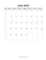 June 2021 Blank Calendar (US Holidays, vertical)