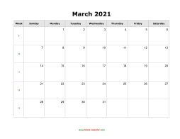 March 2021 Blank Calendar (horizontal)