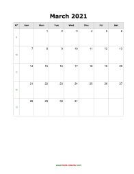 March 2021 Blank Calendar (vertical)
