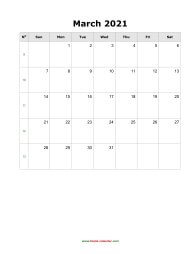 blank march holidays calendar 2021 portrait