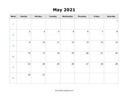 blank may calendar 2021 landscape