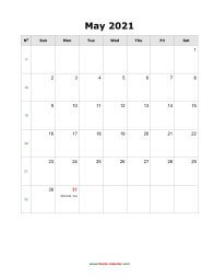 May 2021 Blank Calendar (US Holidays, vertical)
