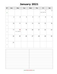 blank monthly calendar 2021 with notes portrait