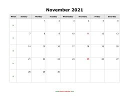 November 2021 Blank Calendar (horizontal)