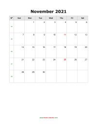 November 2021 Blank Calendar (vertical)