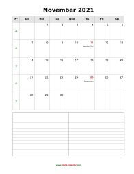 blank november calendar 2021 with notes portrait