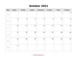 October 2021 Blank Calendar (horizontal)