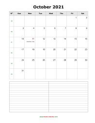 blank october calendar 2021 with notes portrait