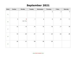 blank september holidays calendar 2021 landscape