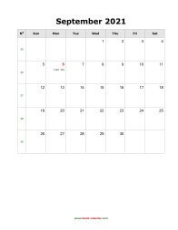 blank september holidays calendar 2021 portrait