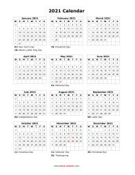 Blank Calendar 2021 (US Holidays, one page, vertical)