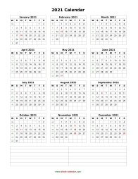 blank calendar 2021 with notes portrait