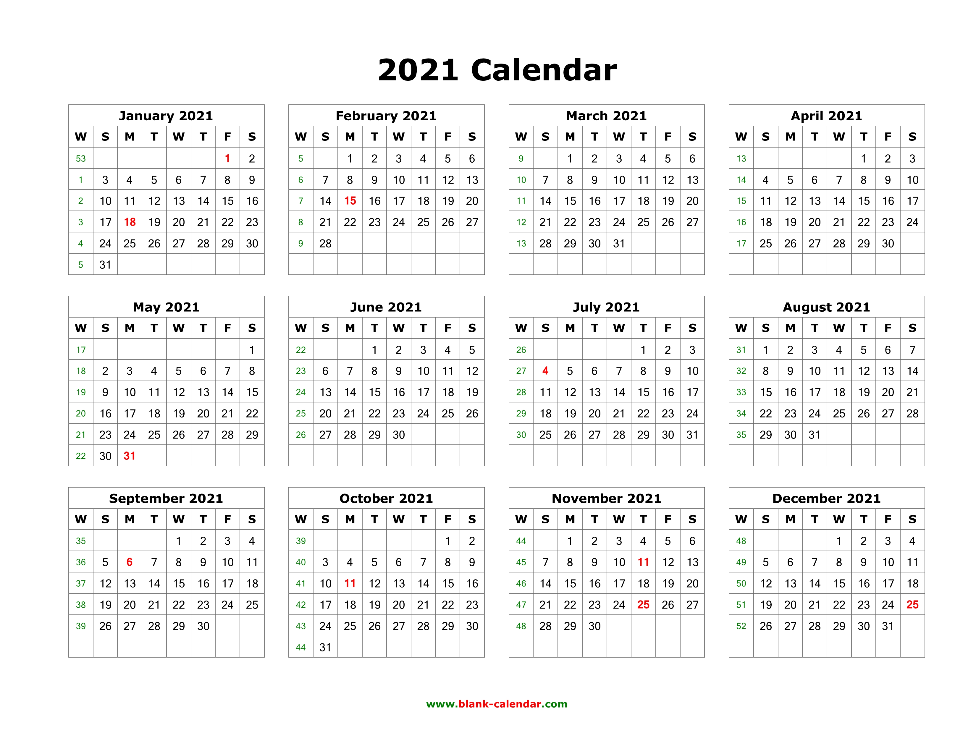 2021 yearly calendar on one page Download Blank Calendar 2021 12 Months On One Page Horizontal 2021 yearly calendar on one page