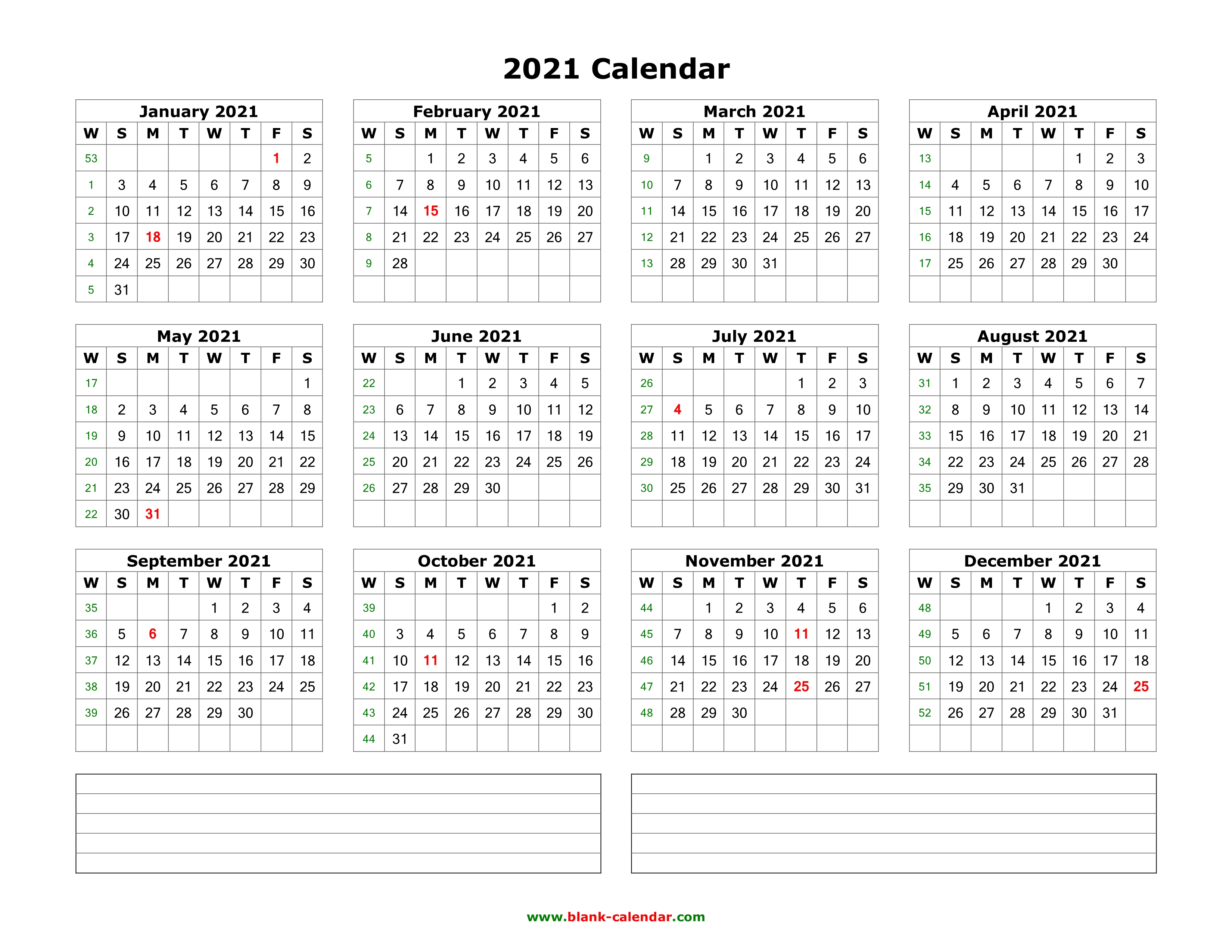 Calendar With Notes 2021 Calendar 2021