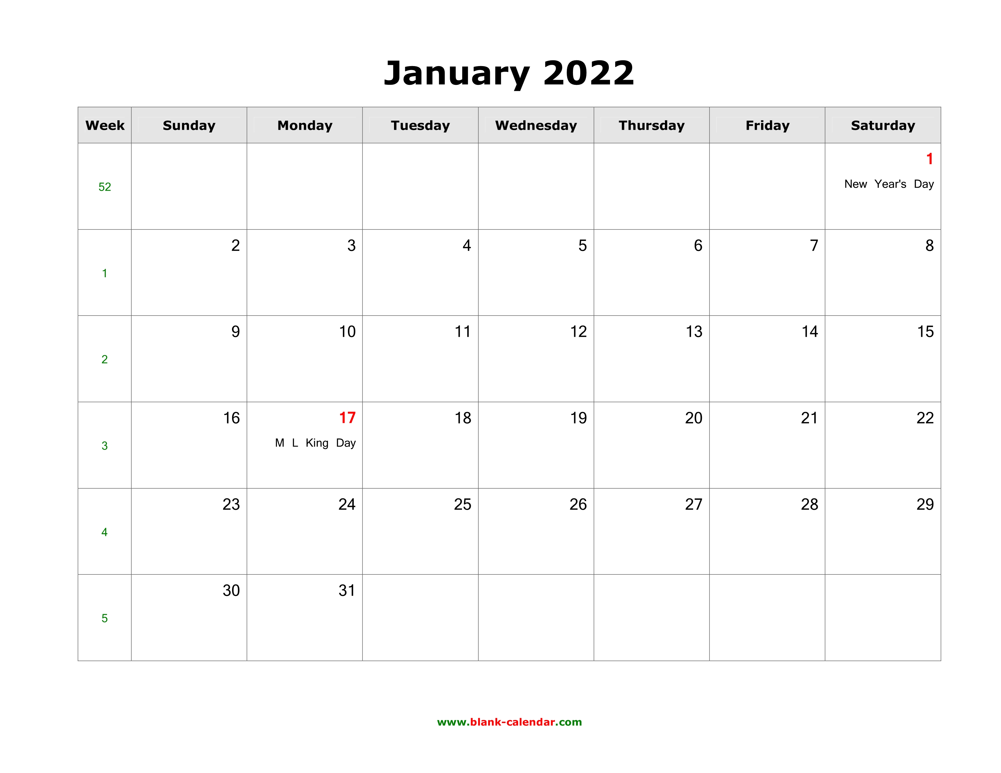 Download Blank Calendar 2022 With Us Holidays 12 Pages One Month Per Page Horizontal