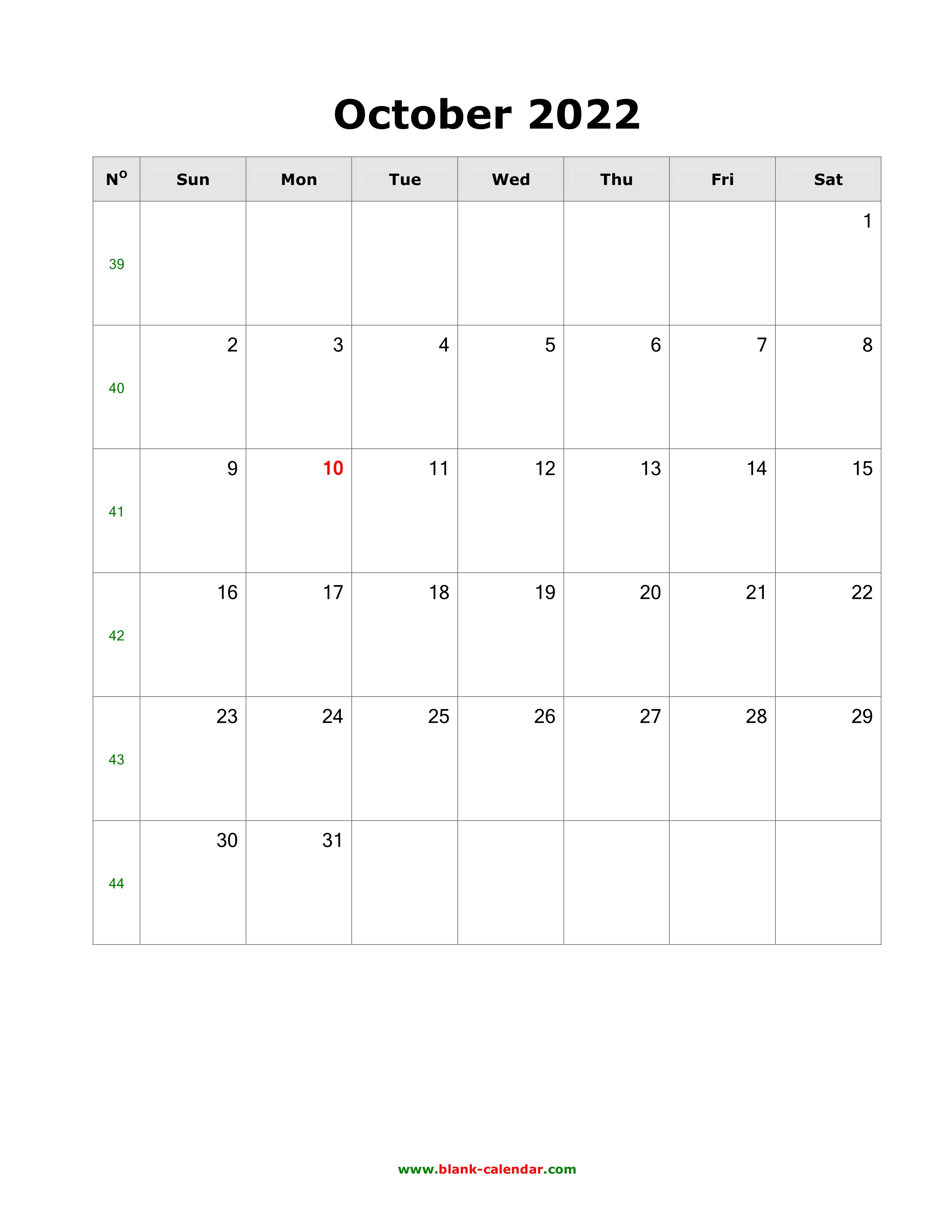 October 2022 Calendar Portrait Download October 2022 Blank Calendar (Vertical)
