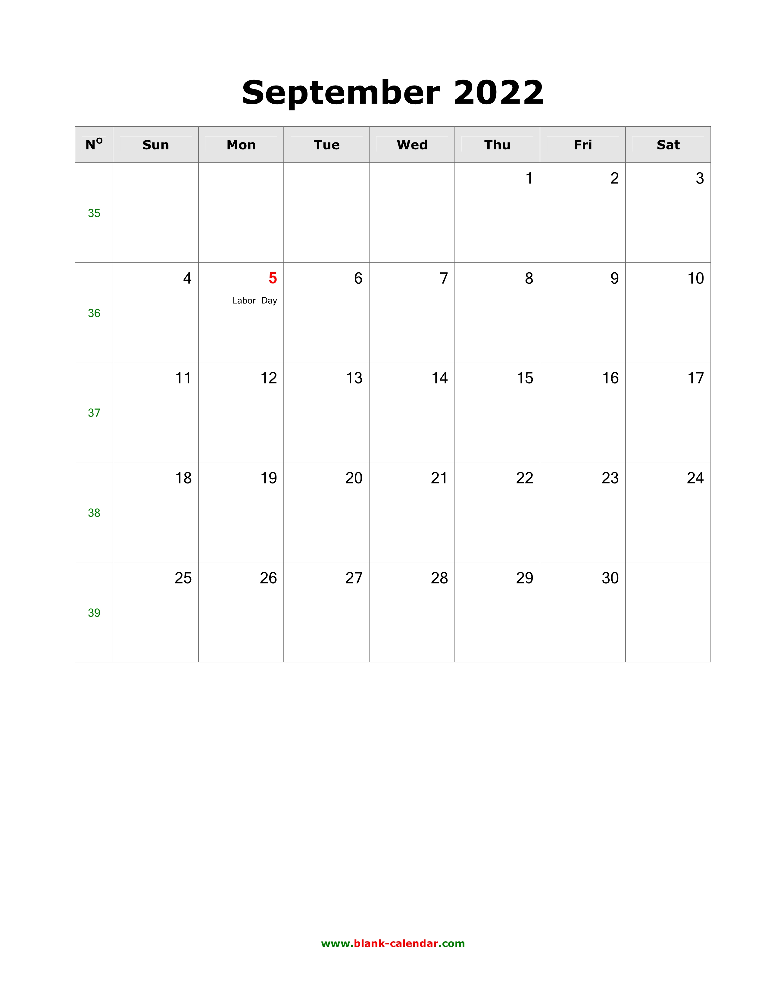 September 2022 Calendar Holidays Download September 2022 Blank Calendar With Us Holidays (Vertical)