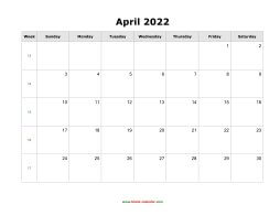 blank april calendar 2022 landscape