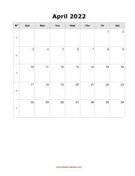 blank april holidays calendar 2022 portrait