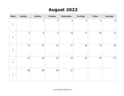 August 2022 Blank Calendar (horizontal)