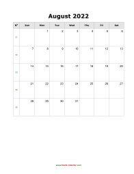 August 2022 Blank Calendar (US Holidays, vertical)