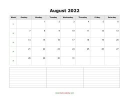 august 2022 blank calendar calendar notes blank landscape