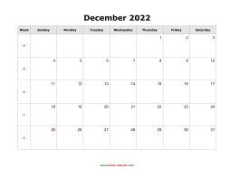 blank december calendar 2022 landscape