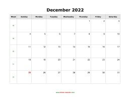 blank december calendar 2022 landscape