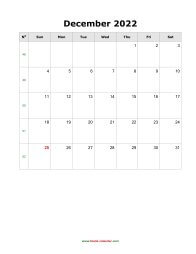 December 2022 Blank Calendar (vertical)